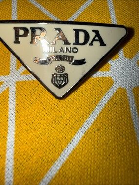 PRADA Milano Triangle Logo Hair clip- White and Silver
